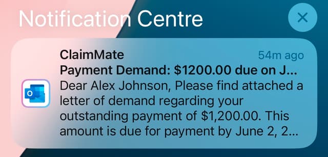 Email Notification Preview - Mobile view of debt collection notification